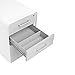 Poppin Stow 3-Drawer Rolling File Cabinet - White + Light Gray. 2 Utility Drawers and 1 Hanging File Drawer. Two Locking and Two Non-Locking Wheels. Powder-Coated Steel. Two Keys Included