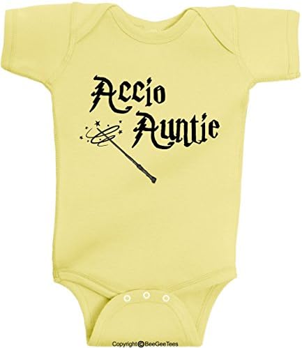 BeeGeeTees Accio Auntie Cute Baby One Piece Funny Infant Wizard Romper Bodysuit