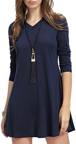 Tueenhuge Women Long Sleeve Casual V-Neck Blouse Dress