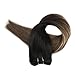 Full Shine Weft Hair Extensions Human Hair 16 Inch Sew in Hair Extensions Real Human Hair Color 1B Off Black Fading to Chestnut Brown Highlight Caramel Blonde Soft Silky Hair for Women 105G