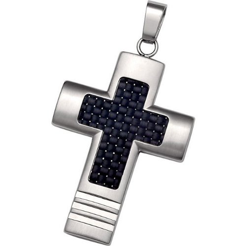 Stainless Steel Cross with Black Inlay Cross Pendant. 
