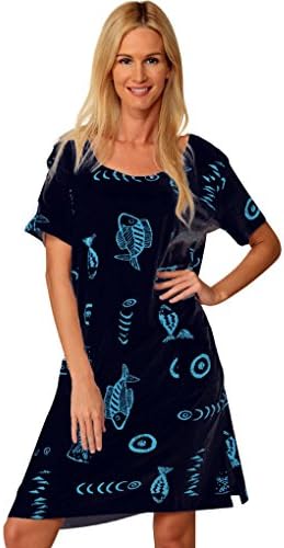 IGX Beach Summer Shift Dress Short Cotton Tee Dress Cover up (Navy Blue, XX-Large)