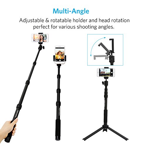 Camera Tripod, Moreslan Extendable Aluminum Bluetooth Selfie Tripod 360 Degree Adjustable Monopod Stand with Remote Control for Phone (Smartphone), Gopro and Digital Cameras - Black