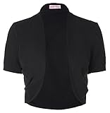 Black Short Sleeve Cropped Wedding Bolero Jacket Plain(XL, Black 215-1)