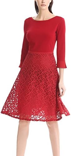 LECHEERS Women's Elegent 2/3 Sleeve Floral Flare A-line Party Cocktail Dress