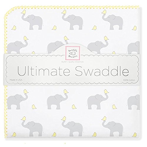 SwaddleDesigns Ultimate Swaddle Blanket, Made in USA, Premium Cotton Flannel, Elephant and Pastel Yellow Chickies