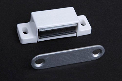 2 Magnetic Catches, Cupboard Catches with Metal Counter Piece, White, 2-2,2 kg Retention Force, with Screws