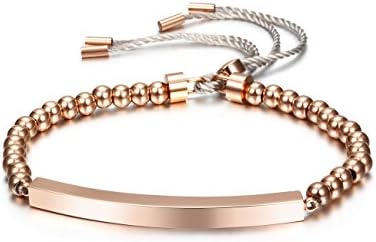 Stainless Steel ID Bracelets Womens Adjustable Bar Bracelet, 5.9+3.9 Inch