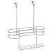 mDesign Hair Dryer Holder - Over Door Rack for Heated Tool and Hair Dryer Storage - Hanging Basket and Stand - Silver