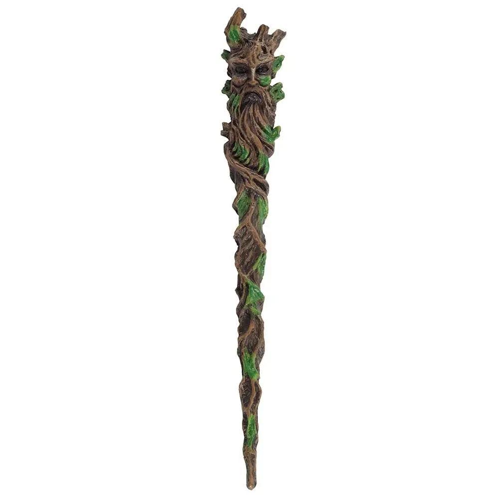 Exquisite Brown & Green Man of The Wood Resin Wand - 24cm x 3cm (1 Pc.) - Enchanting & Unique Design, Durable Material - Perfect Garden Decor