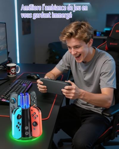 RVB Station de Charge 4-en-1 pour Switch 2/1/OLED pour Joycon 2/1