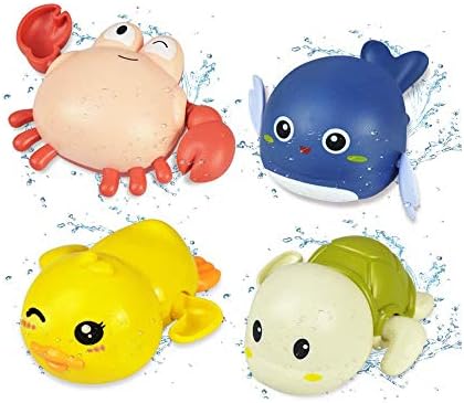 泳げるカメ イルカ お風呂おもちゃ 小さな黄色いアヒル小さなカニ お風呂遊び ビーチおもちゃ 知育玩具 上等 4点セット 時計じかけの子供のおもちゃ 浴槽のおもちゃ