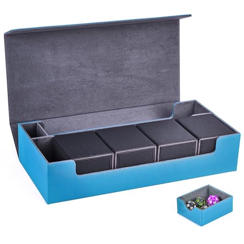 Scimi Large Premium Double Deck Case Box for 1200+ Sleeved Cards Case Large Deck Case with Dice Tray Fits MTG/TCG/CCG (Light Blue - N)