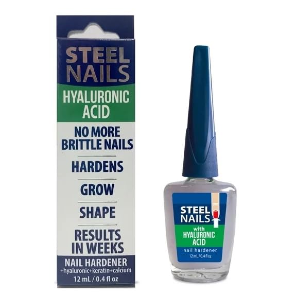 Steel Nails Nail Hardener with Hyaluronic Acid | Hardens & Strengthens, Keratin + Calcium, Reduces Brittleness, Promotes Nail