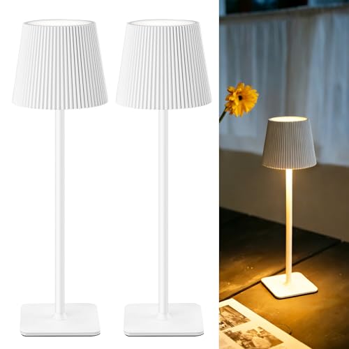LuminexDesigns Draadloze led-tafellamp, 2 stuks, met touch control, dimbare 5200 mAh acculamp, 3 kleurtemperaturen, IP44 waterdicht, perfect voor binnen en buiten, wit