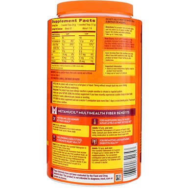 METAMUCIL PSYLLIUM FIBER SUPPLEMENT ORANGE SUGAR SMOOTH TEXTURE POWDER 114 DOSES 114DOS