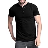 MODCHOK Men's Short Sleeve Shirts Button V Neck Tee Slim Fit Contrast Placket Tops