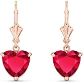 Galaxy Gold GG 14K Solid Gold Natural Heart Shape Ruby Leverback Earrings for Women, Fine Jewelry