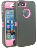 Brand New Iphone 5 5S Body Armor Defender - Comparable to Otterbox Defender + 1pc 3ft Data Cable (Dark Grey on Pink)