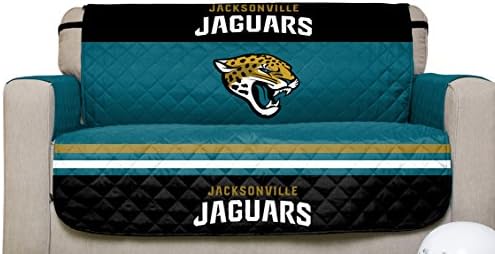 NFL Jacksonville Jaguars Love Seat Reversible Furniture Protector with Elastic Straps, 75-inches by 88-inches