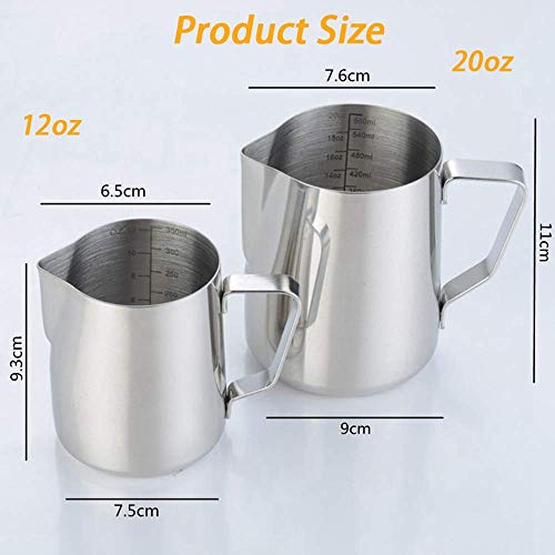 Milk Frothing Pitcher 12, 20 oz Stainless Steel Milk Frothing Cup Coffee Steaming Pitcher