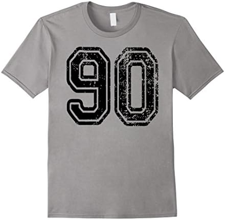 Mens #90 T-Shirt Numbered Grungy Sports Team Tees - both sides Small Slate