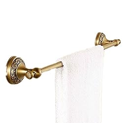See AUSWIND European Antique Bronze Brushed Brass Flowers Carved Towel Bar 23'' Circular Base Towel Holder Wall Mounted Bathroom Accessories HW Details