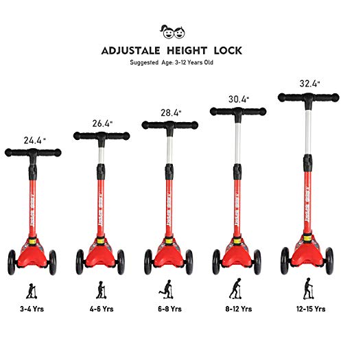 Kick Scooter for Kids, 3 Big Wheels Scooter for Children 4 Adjustable Height One Second Folding Mini Skateboard Scooters with Handle Bars Great  Gifts for Litter Boys Toddler &Girls 2-15Years Red - Thumbnail 4