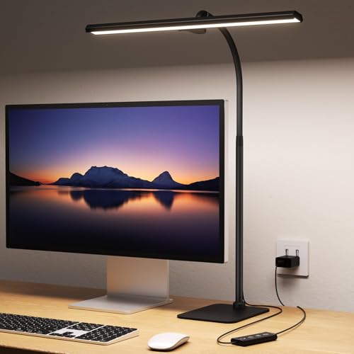 LED Desk Lamp Table Light: Desk Lamps with Flexible Gooseneck, 5 Brightness Levels, Adjustable Height, Dimmable Colours for Office, Reading, Study