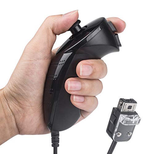 Poulep 2 Packs Nunchuck Nunchuk Controllers Jostick for Nintendo Wii Wii U Console - Black and Black