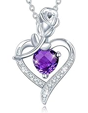 Fine Jewelry Birthstone Necklaces for Women Sterling Silver Genuine or Created Gemstone Rose Flower Heart Pendant Necklace Anniversary Birthday Valentines Day Gifts for Girls Wife Mom Her Yourself