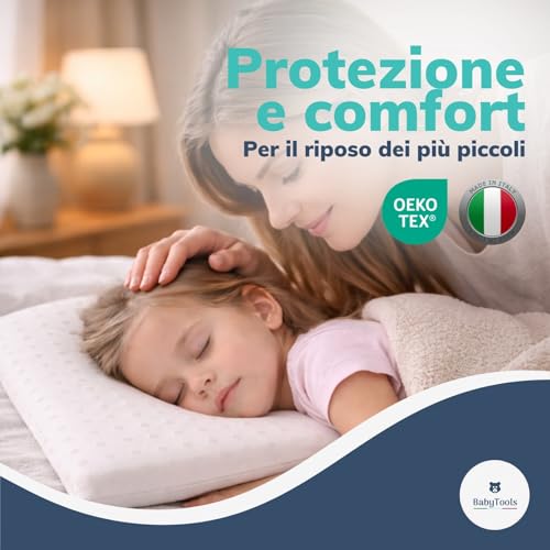 Anti-suffocation pillow for babies from 6 months to 2 years 100% Memory Foam Pillow, Breathable, 40 x 30 cm, Baby Cot and Pram Pillow Safe, Anti-mite, Anti-Reflux and Hypo-allergenic, Made in Italy