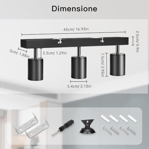TaFiCo LED Ceiling Lights with 3 Lights, Ceiling Light, Black GU10, LED Ceiling Spotlights Swivelling Indoor Wall Spot for Kitchen, Living Room, Bedroom, Hallway