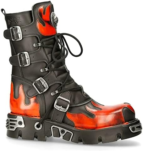 Amazon.com: New Rock Newrock 591-S1 Red Flame Metal Black Leather