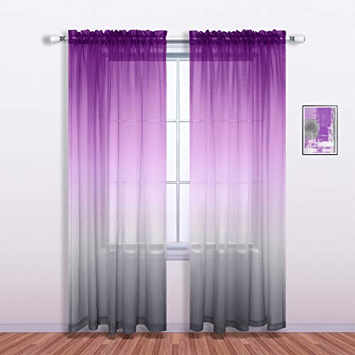 Purple and Grey Curtains for Living Room Decor Set of 1 Single Sheer