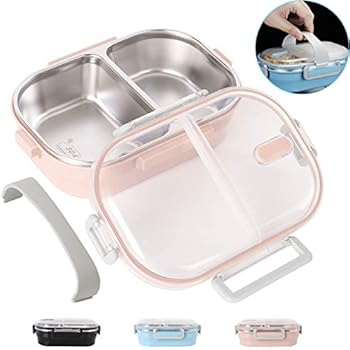 Lunch Bento Box Stainless Steel Square Food Storage Container Leakproof with Sealed Compartment for Woman Man Work (Pink 2 Sealed Compartment)