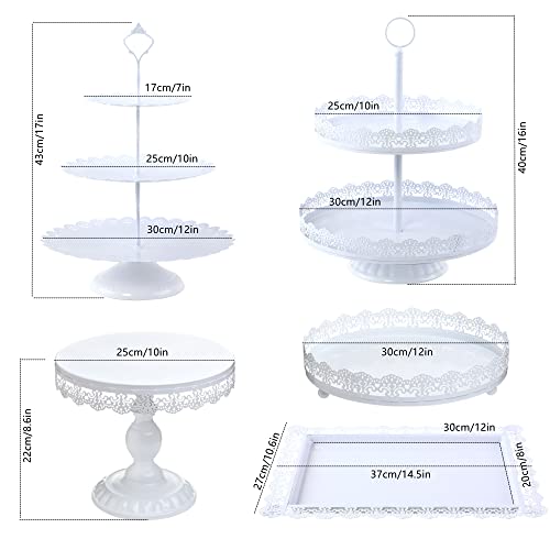 LIFESTIVAL Cake Stands Set White Metal Cupcake Holder Dessert Display Plate Decor Serving Platter for Party Wedding Birthday Baby Shower Celebration Home Decoration