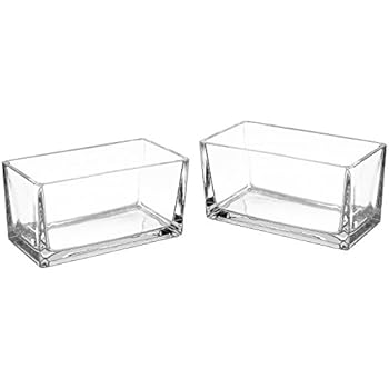 7.5 Inch Modern Clear Glass Rectangle Block Vase, Centerpiece for Wedding, Set of 2