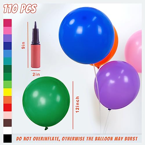 3 otters 110PCS Party Balloons with Pump, Rainbow Balloons Pack 12 Inch Latex Balloons Garland Arch for Kids Birthday Wedding Anniversaries Celebrations 16 Assorted Colors