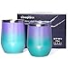 Zonegrace 2 Pack 12oz Insulated Wine Tumbler with Lid Glitter Peacock Violet Ombre, Double Wall Stainless Steel Stemless Insulated Wine Glass, Coffee Mug, for Champaign, Cocktail, Beer, Office