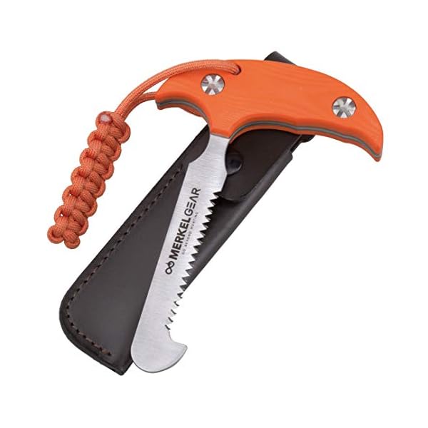 Merkel GEAR Aufbrechsäge Knochensäge Schlosssäge 11cm aus rostfreiem AISI 420 Stahl G10 Griffschalen Orange mit…