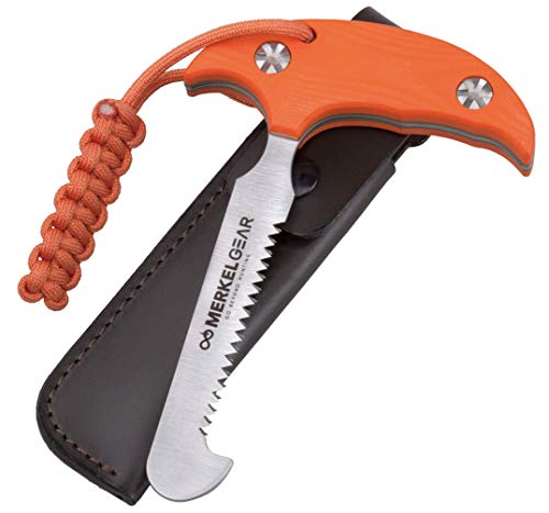 Merkel GEAR Aufbrechsäge Knochensäge Schlosssäge 11cm aus rostfreiem AISI 420 Stahl G10 Griffschalen Orange mit…