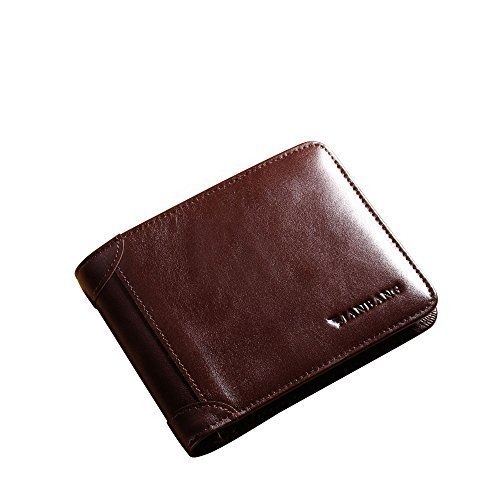 MANBANG Men's Genuine Cowhide Leather Extra Capacity Bifold Wallet Coffee