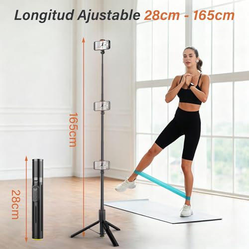 LEMONSEA Tripie para Celular 165cm, Tripode para Celular con Apertura Automática al Tocar el Suelo, Selfie Stick con Control Remoto Bluetooth, Altura Ajustable, Ideal para Fotografía y Vídeo de Viajes