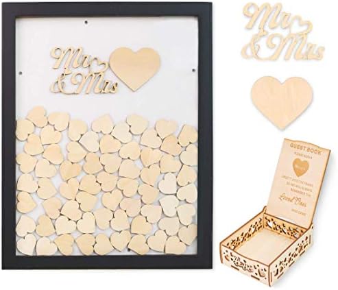 Creawoo Wooden Guest Book Frame Wedding Drop Box (Detachable Back) with 100 Blank Hearts and Free Guest Sign Box for Wedding Gifts Friends Present