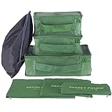 Hopsooken Travel Organizer Luggage Compression Pouches, Green (7-Piece Set)