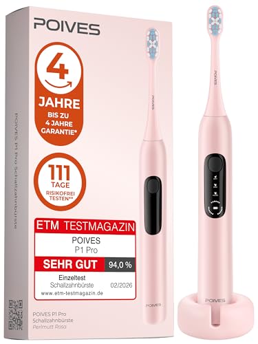 Schallzahnbürste Testsieger 2026* POIVES P1 Pro Ultraschall, Perlmutt Rosa