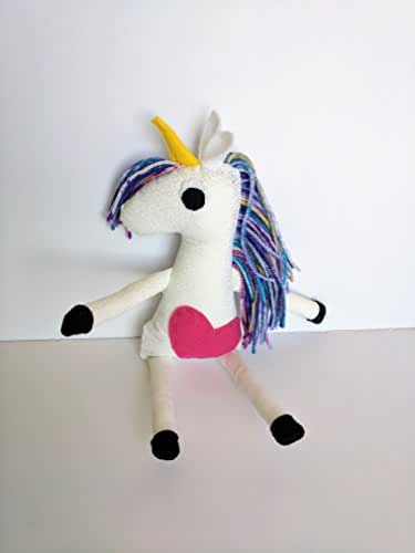 Amazon.com: Little Unicorn Stuffed Animal Plush with Magical Yarn Rainbow Hair, Skinny Legs, and ...