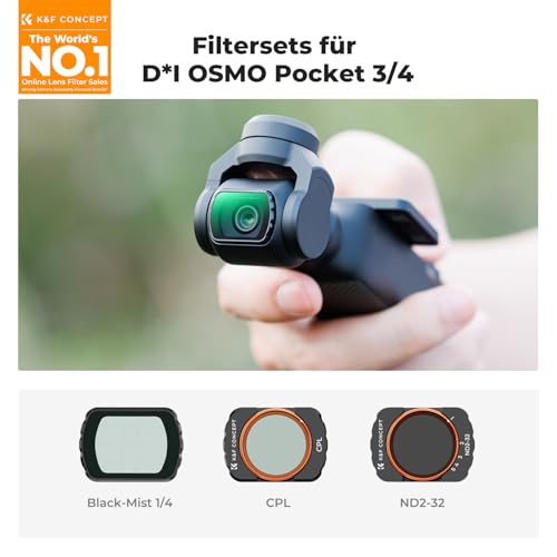 K&F CONCEPT FSD05 Filter Set Compatible with DJI OSMO Pocket 4/3, CPL Filter, ND2-32 ND Filter, Magnetic Black-Mist 1/4 Filter, Osmo Pocket 3 Accessories, Osmo Pocket 4 Accessories (Aluminium Frame)