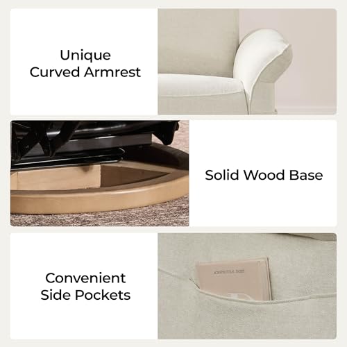 CHITA Power Recliner Chair, Electric Triple-Motor Swivel Glider Nursery Rocking Chair with Adjustable Power Headrest and Lumbar Support, Solid Wood Base, Linen